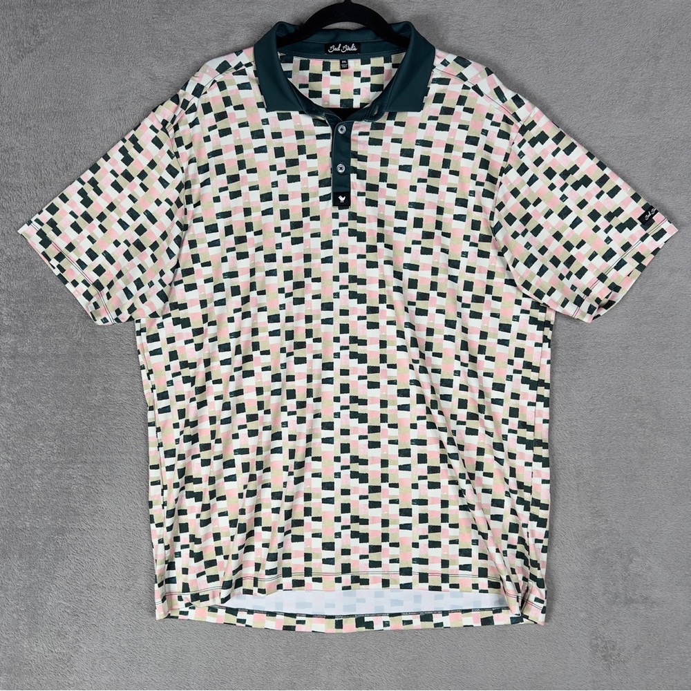 Bad Birdie Italian Checkerboard‎ Golf Polo Shirt Men's 2XL Stretch Outdoors